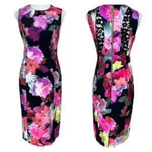 Nicole Miller Stunning Floral Midi Cap Sleeve Dress Size 2